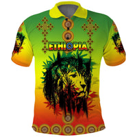 Ethiopia Polo Shirt Cross Mix Lion Colorful Style - Wonder Print Shop