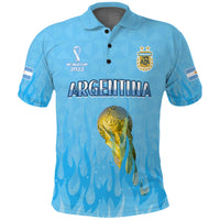 (Custom Text and Number) Argentina Football Polo Shirt Vamos Sky Champions World Cup Fire LT13 - Wonder Print Shop