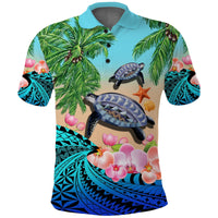 Custom Polynesian Turtle Coconut Tree And Orchids Polo Shirt - Wonder Print Shop