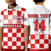 (Custom Text And Number) Croatia Football Polo Shirt KID Hrvatska Checkerboard Red Version - Wonder Print Shop