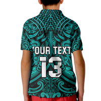 Custom Text and Number New Zealand Silver Fern Rugby Polo Shirt All Black Turquoise NZ Maori Pattern LT13 - Wonder Print Shop