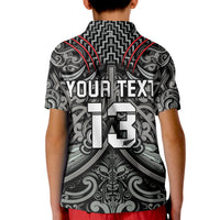 Custom Text and Number New Zealand Silver Fern Rugby Polo Shirt KID All Black NZ Maori Pattern LT13 - Wonder Print Shop