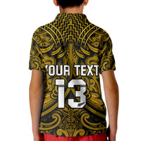 Custom Text and Number New Zealand Silver Fern Rugby Polo Shirt KID All Black Gold NZ Maori Pattern LT13 - Wonder Print Shop