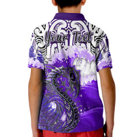 Custom Manaia Maori Polo Shirt KID Fern Aotearoa Purple Waves LT13 - Wonder Print Shop