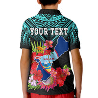 Custom Chamorro Guam Polo Shirt KID Guaman Latte Stone Tropical Flowers Turquoise Style - Wonder Print Shop