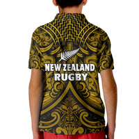 New Zealand Silver Fern Rugby Polo Shirt KID All Black Gold NZ Maori Pattern LT13 - Wonder Print Shop