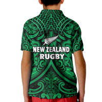 New Zealand Silver Fern Rugby Polo Shirt KID All Black Green NZ Maori Pattern LT13 - Wonder Print Shop
