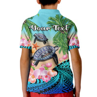 Custom Polynesian Turtle Coconut Tree And Orchids Polo Shirt KID - Wonder Print Shop