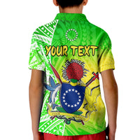 Custom Happy Mangaia Gospel Day Polo Shirt KID Cook Islands Coat Of Arms Polynesian Pattern - Wonder Print Shop