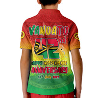 Back of kids polo shirt with VANUATU 42nd and Happy Independence Anniversary design