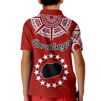 Youth red polo back with Rarotonga script and white star-ring map graphic