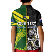 Custom Australia Kangaroos And All Black Rugby Polo Shirt KID Aboriginal Mix NZ Maori Fern - Wonder Print Shop
