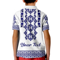 Custom Ukraine Polo Shirt KID Navy Ukrainian Folk - Wonder Print Shop