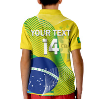 (Custom Text And Number) Brazil Football Polo Shirt KID Canarinha Champions WC 2022 - Wonder Print Shop