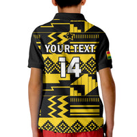 (Custom Text And Number) Ghana Football Polo Shirt Black Stars Kente Football 2022 Yellow - Wonder Print Shop