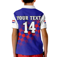 (Custom Text And Number) Croatia Football Polo Shirt KID Hrvatska Checkerboard Blue Version - Wonder Print Shop