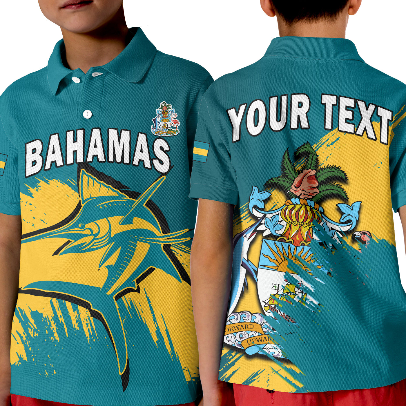 custom-personalised-bahamas-polo-shirt-kid-blue-marlin-with-bahamian-coat-of-arms