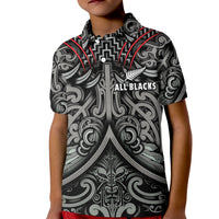 Custom Text and Number New Zealand Silver Fern Rugby Polo Shirt KID All Black NZ Maori Pattern LT13 - Wonder Print Shop