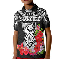 Custom Chamorro Guam Polo Shirt KID Guaman Latte Stone Tropical Flowers Black Style - Wonder Print Shop