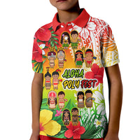 Custom Aloha Poly Fest Polo Shirt KID Polynesian Pattern With Tropical Flowers - Wonder Print Shop