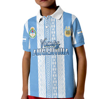 Argentina football polo shirt, blue-and-white stripes, front “Vamos Argentina” text and AFA crest