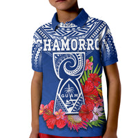 Custom Chamorro Guam Polo Shirt Guaman Latte Stone Tropical Flowers Blue Version - Wonder Print Shop