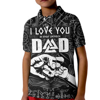 Kids black polo with 'I Love You Dad' Viking rune graphic and hand fist illustration