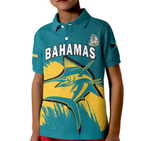 Custom Bahamas Polo Shirt KID Blue Marlin With Bahamian Coat Of Arms - Wonder Print Shop