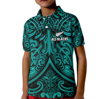 New Zealand Silver Fern Rugby Polo Shirt All Black Turquoise NZ Maori Pattern LT13 - Wonder Print Shop