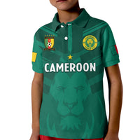 (Custom Text And Number) Cameroon Football Polo Shirt KID Les Lions Indomptables Green Football 2022 - Wonder Print Shop