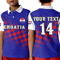 (Custom Text And Number) Croatia Football Polo Shirt Hrvatska Checkerboard Blue Version - Wonder Print Shop