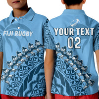 Custom Text And Number Fiji Tapa Rugby Polo Shirt Fijian Cibi Dance Tapa Pattern Blue - Wonder Print Shop