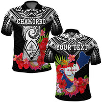 Custom Chamorro Guam Polo Shirt Guaman Latte Stone Tropical Flowers Black Style - Wonder Print Shop