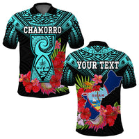 Custom Chamorro Guam Polo Shirt Guaman Latte Stone Tropical Flowers Turquoise Style - Wonder Print Shop