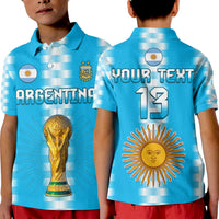 Kids light blue polo shirt with AFA crest, trophy graphic, custom text 13