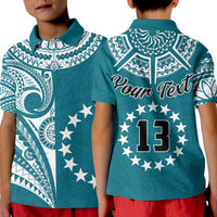 (Custom Text and Number) Cook Islands Tatau Polo Shirt KID Symbolize Passion Stars Version Blue LT13 - Wonder Print Shop