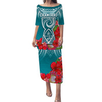 custom-personalised-guam-chamorro-puletasi-dress-guaman-latte-stone-tropical-flowers-turquoise-version