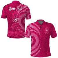 Custom Breast Cancer Awareness Polo Shirt Hibiscus Polynesian No One Fights Alone LT13 - Wonder Print Shop