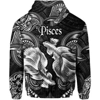 Pisces Zodiac Polynesian Zip Hoodie Unique Style Black LT8 - Wonder Print Shop