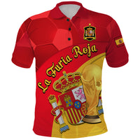 Custom Spain Football Champions Polo Shirt Spain Coat Of Arms And Trophy - Wonder Print Shop