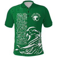 Custom Saudi Arabia Football Falcon Bird And Arabic Text Polo Shirt - Wonder Print Shop