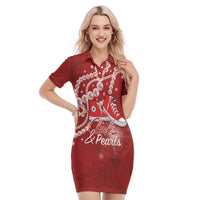 Red polo dress with short sleeves and Chucks & Pearls graphic print