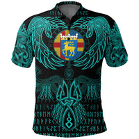 Viking Aaland Islands Polo Shirt Valknut of Odin Cyan RLT12 - Wonder Print Shop