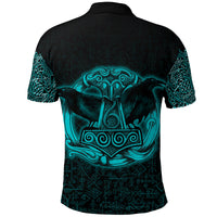 Viking Polo Shirt Raven Mjolnir Yggdrasil Cyan RLT12 - Wonder Print Shop