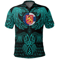 Viking Finland Polo Shirt Valknut of Odin Cyan RLT12 - Wonder Print Shop