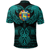Viking Aaland Islands Polo Shirt Valknut of Odin Cyan RLT12 - Wonder Print Shop