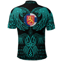 Viking Finland Polo Shirt Valknut of Odin Cyan RLT12 - Wonder Print Shop
