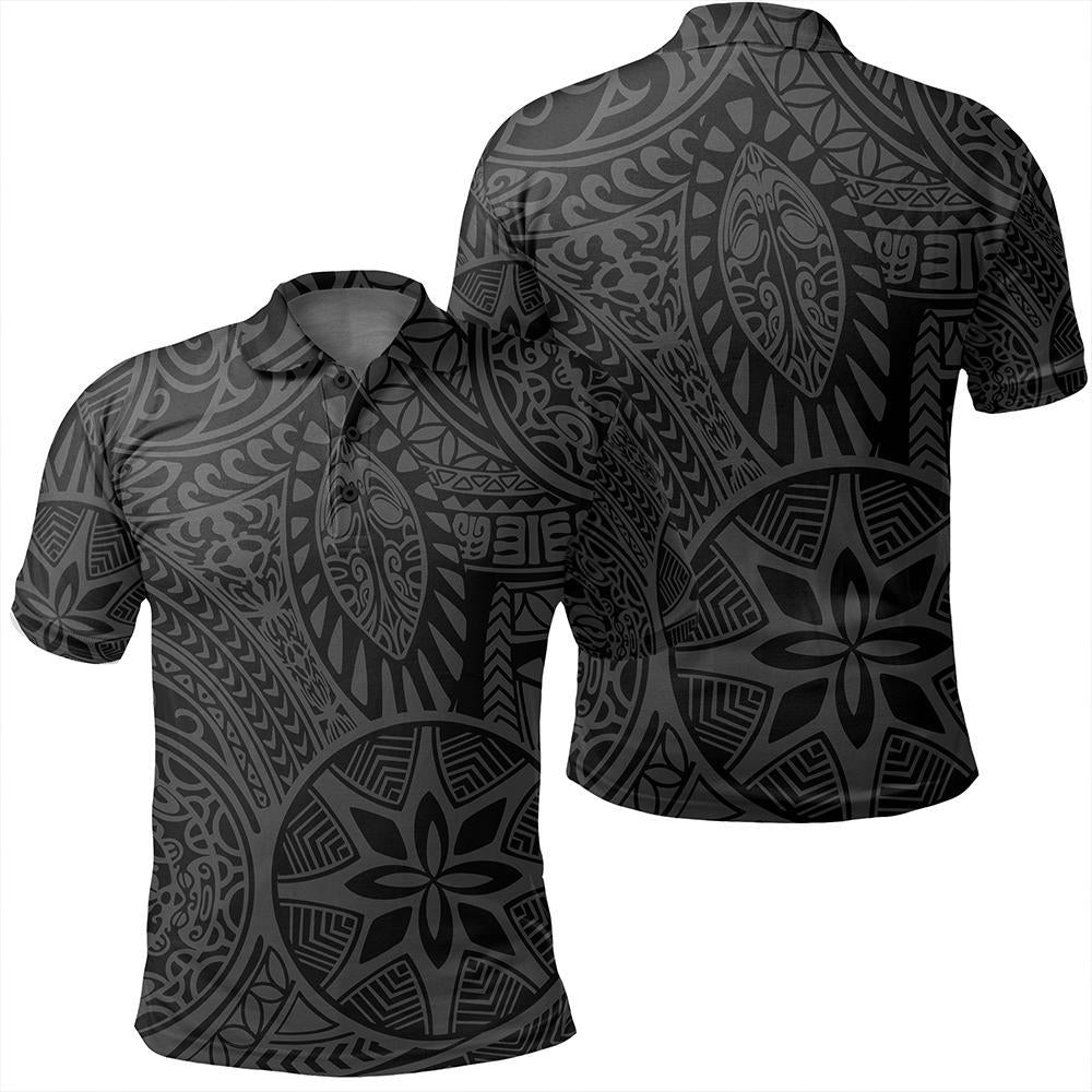unisex-polynesian-hawaiian-style-tribal-tattoo-gray-polo-shirt