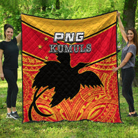 Premium quilt with red, yellow, and black diamond quilting and PNG Kumuls graphic