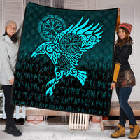 Viking Quilt - Raven Vegvisir Tattoo - Cyan Version Quilt RLT12 - Wonder Print Shop